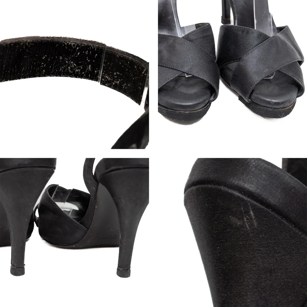 Vintage Yves Saint Laurent Black Satin Ankle Strap High Heel Sandals – Size 36.5 - Picture 9 of 9